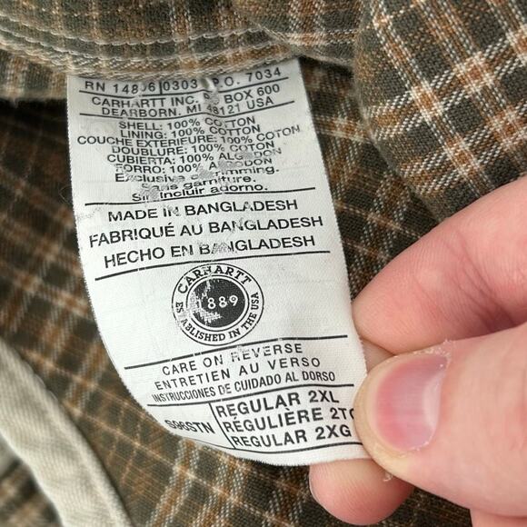 VTG y2k Men's Carhartt Canvas Flannel Lined Snap Button Shirt Jacket 2XL S96STN - Picture 6 of 7